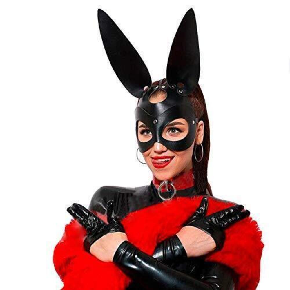 2147 Leather Masks Bunny Mask Leather Cat Rabbit Mask Masquerade Party Half